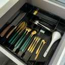 IEEK Kitchen Drawer Organizer for Cutlery and Utensils,Adjustable Silverware Drawer Organizer Tray,Kitchen Storage Divider for Spatula Tools,Gadgets,Forks,Knives,Spoons and Chopsticks,Black-L