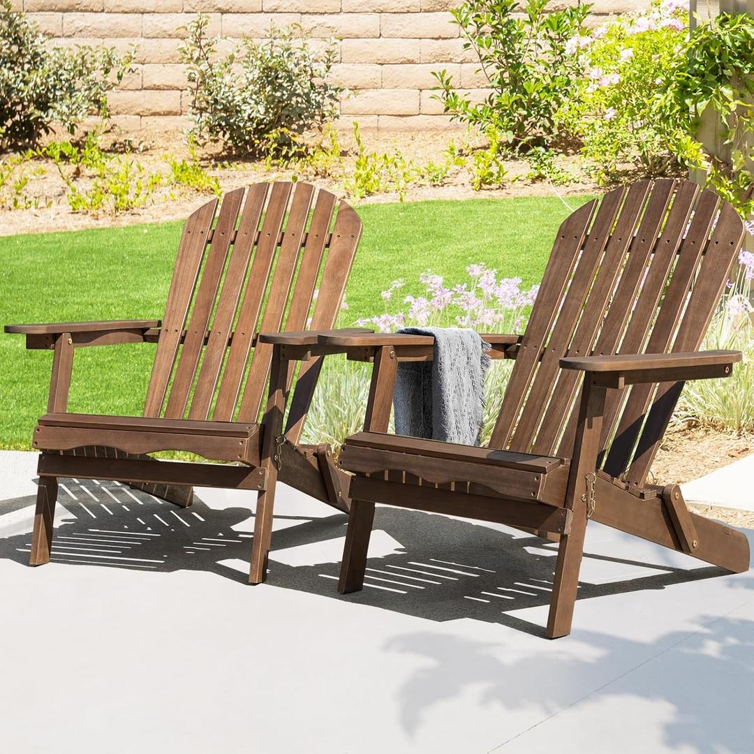 IDZO Outdoor Adirondack Chair Set of 2, Pre-Assembled Backrest, Patio Furniture Set, Outdoor Furniture for Garden, Porch, Deck, Firepit (Natural Wood)