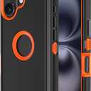 Jiunai for iPhone 16 Plus Case Heavy Duty Strong Shockproof Port Protection Dustproof Screenless Dual Layer Bumper Protective Cover Rugged Phone Case for iPhone 16 Plus 6.7'' Men Women Black Orange