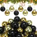 Tioncy 32 Pcs 1 Inch Mini Glass Christmas Ornaments Balls Shiny Christmas Balls Tiny Tree Hanging Decoration Small Colorful Ball Pendant for Xmas Party Supplies(Black, Gold)
