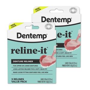 Dentemp Denture Reline Kit Value Pack - Advanced Formula Reline It Denture Reliner - Denture Kit to Refit and Tighten Dentures for Both Upper & Lower Denture (2 Pack (6 Relines))