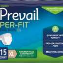 Prevail Per-Fit Incontinence Unisex Briefs with Tabs, Disposable Adult Diaper, Maximum Plus Absorbency, X-Large, 15 Count Bag