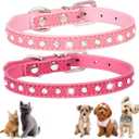 Small Dog Collar with Rhinestone, 2-Pack Bling Cat Collar Glitter Diamond Jewelry Crystal Girl Puppy Collar for XXS XS Small Medium Female Dogs & Kitten, Pink +Hot Pink XSmall 5/8 inch