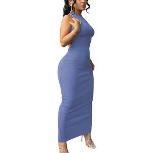 Nimsruc Women Summer Sexy Bodycon Maxi Dress Casual Long Dresses (Blue, XL)