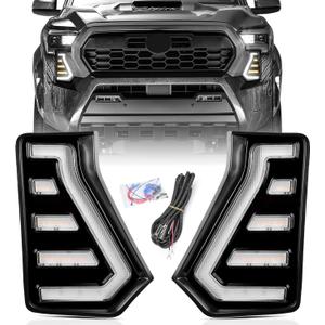 LED Daytime Running Lights White DRL Compatible with Tacoma 2024 2025 2026, With Amber Sequential Turn Signal Lights Front Bumper Fog Lights Kit Tacoma Accessories