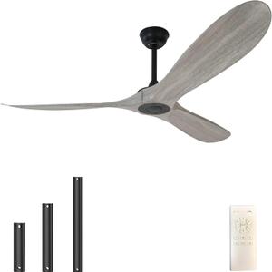 60 Inch Ceiling Fans with Remote Control, 3 Imitation Wood ABS Blades, 6 Speeds, Noiseless Reversible DC Motor, Indoor/Outdoor Ceiling Fan for Farmhouse Living Room Dining Room Patio