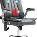 HOMCOM High Back Vibration Massage Office Chair, Leathaire Heated Computer Chair with Flip-up Armrest, Swivel Wheels & Adjustable Height, Gray (Grey)