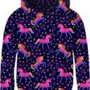 Teens Cool Purple Unicorn Pullover Sweater for Girls Fasion Pink Flower Hoodies 13 14 Years Juniors 3D Starry Galaxy Long Sleeve Spring Outfits Young Boys School Loose Fit Sports Sweatshirts,Big Kid