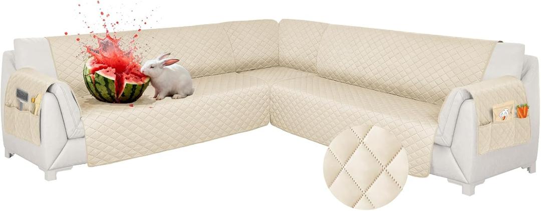 Sectional Couch Covers Waterproof 6PCS L Shaped Couch Cover Washable Non Slip Sectional Sofa Slipcovers Soft Large U Shape Corner Sofa Protector for Pet Dogs Cats Kids (XX-Large, Beige)