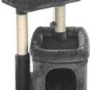 Small Cat Tree for Indoor Cats, Cat Tower with Scratching Posts for Multiple Cats, Plush Cozy Perch, Cat Massage Brush, Activity Hanging Pompoms, Dark Grey