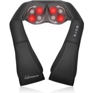 Snailax Shiatsu Neck and Back Massager with Heat, Neck and Shoulder Massager, Deep Kneading Electric Massage Pillow for Shoulder, Back, Leg Muscle for Home & Office, Gifts for Dad (1 Count, Coal Black)