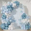 Blue and White Balloon Garland Arch Kit, 146Pcs Dusty Macaron Blue White Long Balloons Different Size for Coquette Birthday Gender Reveal Baby Shower Boy Wedding Bridal Shower Sports Party Decorations