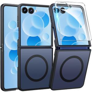 FNTCASE for Samsung-Galaxy Z-Flip-7 Magnetic Case:Translucent Matte Textured Military Grade Drop Protection Phone Cover - Durable Rugged Shockproof Protective Bumper Cases (Black)