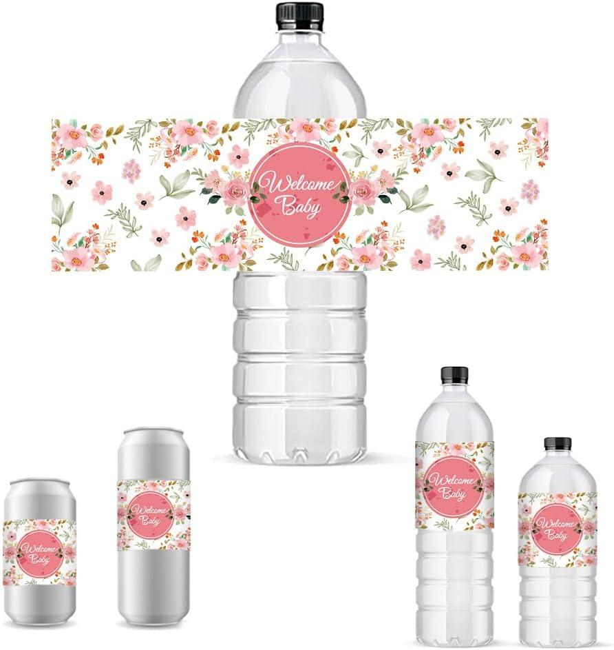 PH PandaHall 30pcs Flower Bottle Stickers Personalized Water Bottle Labels Waterproof Wine Bottle Wraps Self-Adhesive Champagne Cover Tags for Wedding Birthday Party Anniversary
