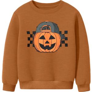 Girl Boy Pumpkin Ghost Pullover Long Sleeve Cute Spooky Tops Halloween Sweatshirt (Orange)