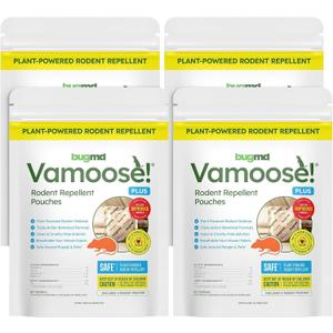 BugMD Vamoose Plus Peppermint Oil Mouse Repellent Pouches | Natural Mice Repellent Indoor & Rat Deterrent for House, Garage, RV, Car & Storage | Plant-Powered Rodent Control - 4 Pack - 16 Pouches