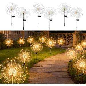Solar Fireworks Lights for Outside,150 LED 8 Mode Firework LED Solar Fairy Lights Twinkling Tree Outdoor for Garden Yard Landscape Patio Lawn Wedding Christmas Part Decor Warm White (6 Pack)