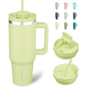 BJPKPK Tumbler With Handle 40 oz Stainless Steel Insulated Tumbler With Lid And Straw For Water Or Ice Coffee, Macaron Green