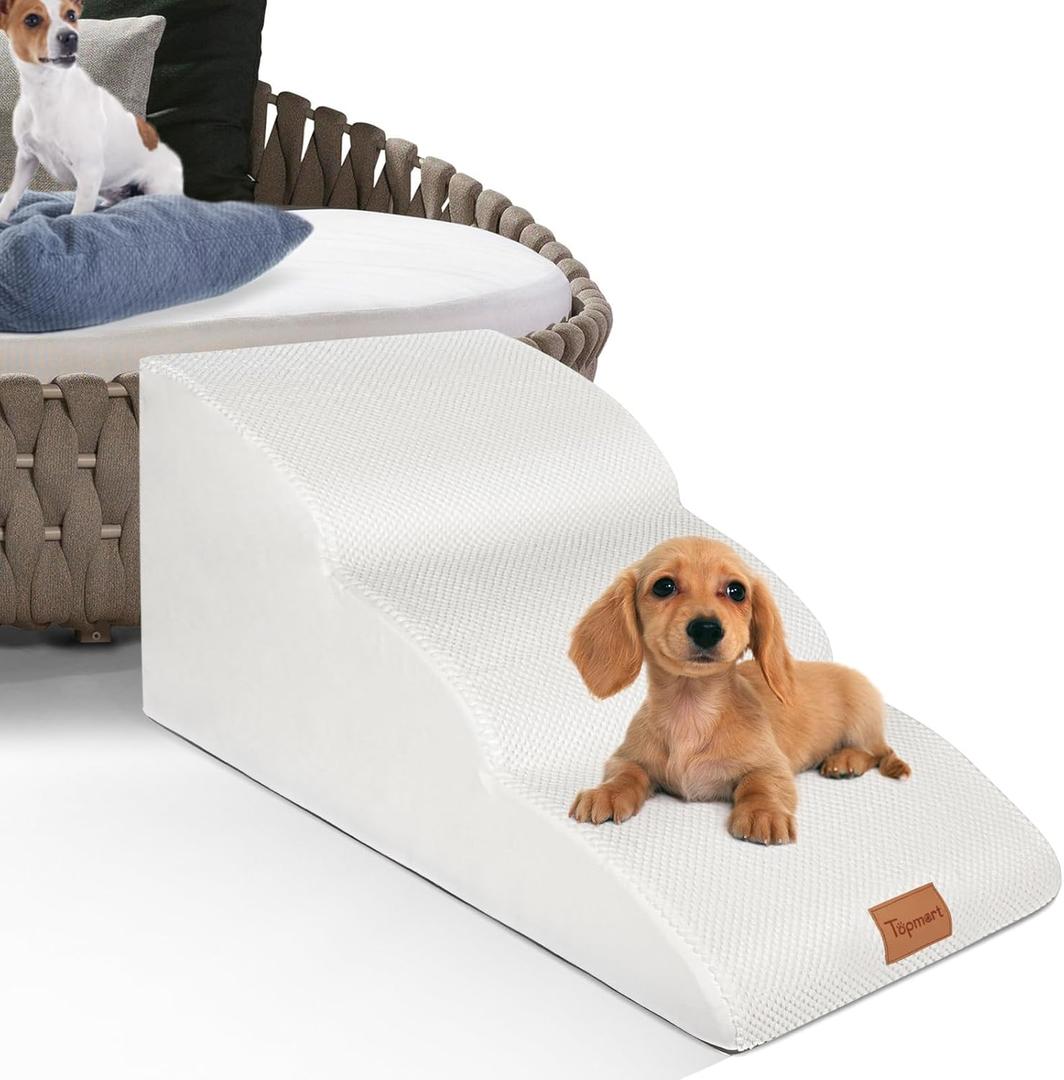 Topmart High Density Extended Foam Dog Ramp&Steps 3 Tiers,15.7" High,Non-Slip Dog Stairs with Waterproof Cover,Soft Foam Pet Ladder,Best for Injured,Older Cats,Pets with Joint Pain (White)