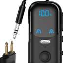 Bluetooth 5.4 Transmitter Receiver for 2 AirPods/Headphones, 2-in-1 Airplane Bluetooth Adapter with Mic for Hands-Free Calls, Low Latency, Wireless Audio Adapter for Travel Flight TV Speakers (Black)