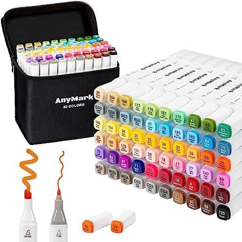 Amazon.com: AnyMark Alcohol Markers, 60 Colors Dual Tip Art Coloring Markers Set for Kids Adult Book Drawing Sketching Painting, Chisel & Fine, White Penholder : Arts, Crafts & Sewing