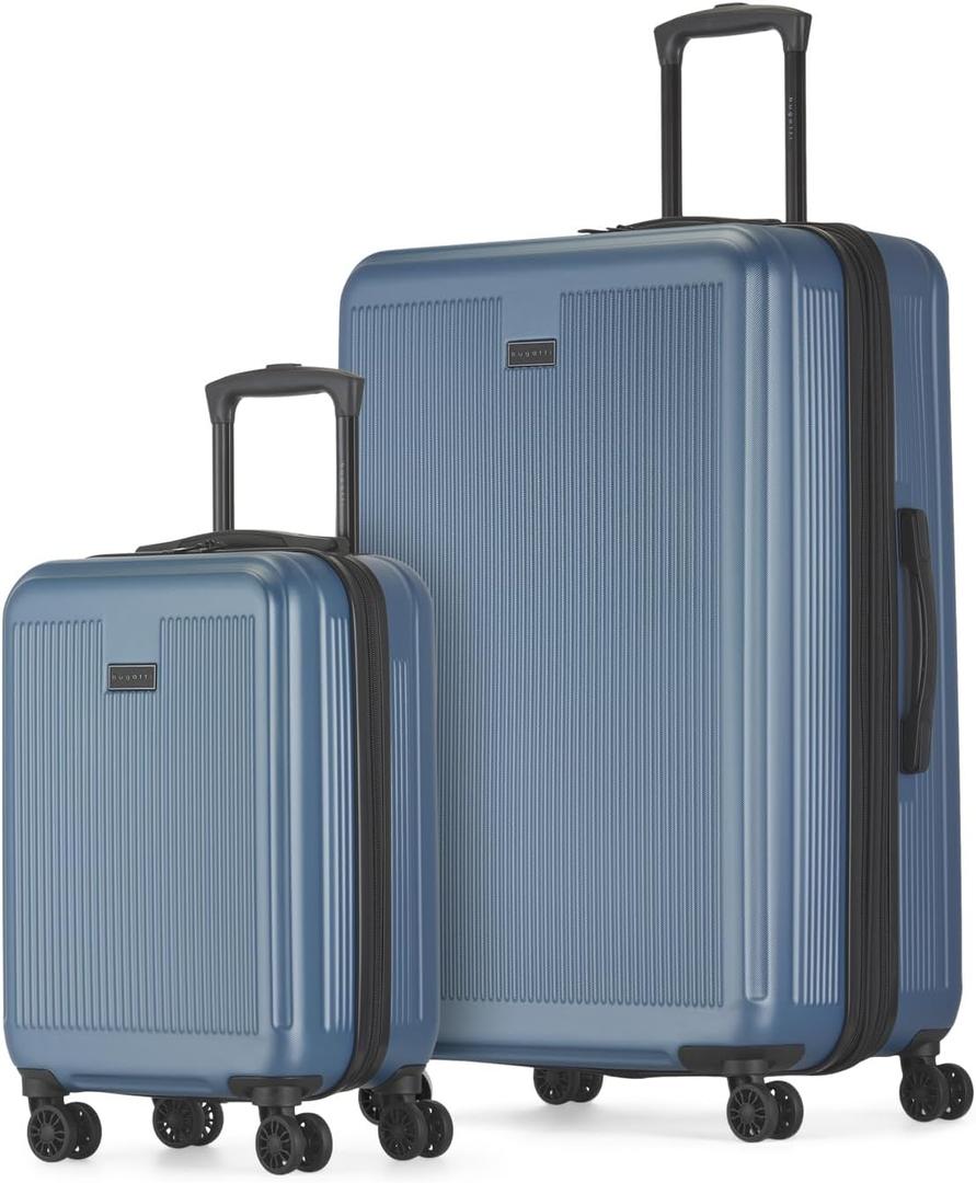 Bugatti Singapore 2-Piece ABS Hardside Luggage Set, Double Spinner Wheels, Expandable (Blue)