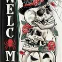 Covido Welcome Halloween Gothic Skull Decorative Garden Flag, Spooky Jack O Lantern Pumpkin Skeleton Yard Outside Decorations, Rose Flower Spider Web Outdoor Small Home Decor Double Sided 12 x 18,2pcs