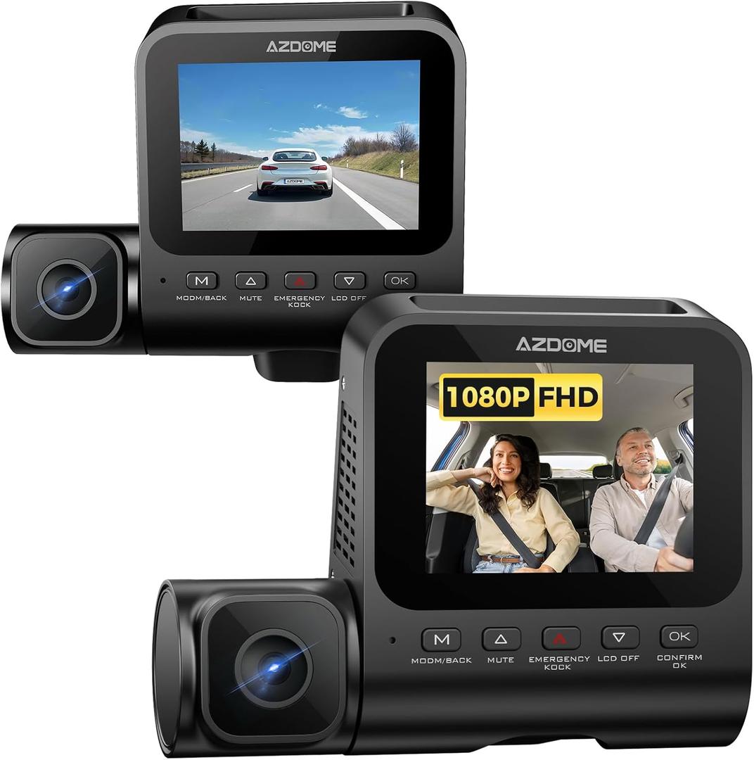 AZDOME V600 1080P Dual Dash Camera for Cars, 3'' Screen Dash Cam Front and Inside, Loop Recording, IR Night Vision Dashcam, G-Sensor, Car Dash Cam with 24/7 Parking Mode, Support 128GB (Matte Black)