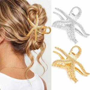 BARTOSI Starfish Claw Clips Gold Metal Hair Clips Large Hair Jaw Clamps for Thick Hair Hair Accessories for Women (Pack of 2)