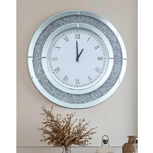 Crushed Diamond Wall Clock Round Decorative Mirrored Clock 32 inch Silver
