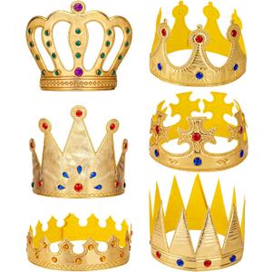 6 Piece Gold King Crowns Birthday Party Crown Hat King Queen Prince Princess Crowns Royal Coronation Crown for Halloween Costume Accessories Party Photo