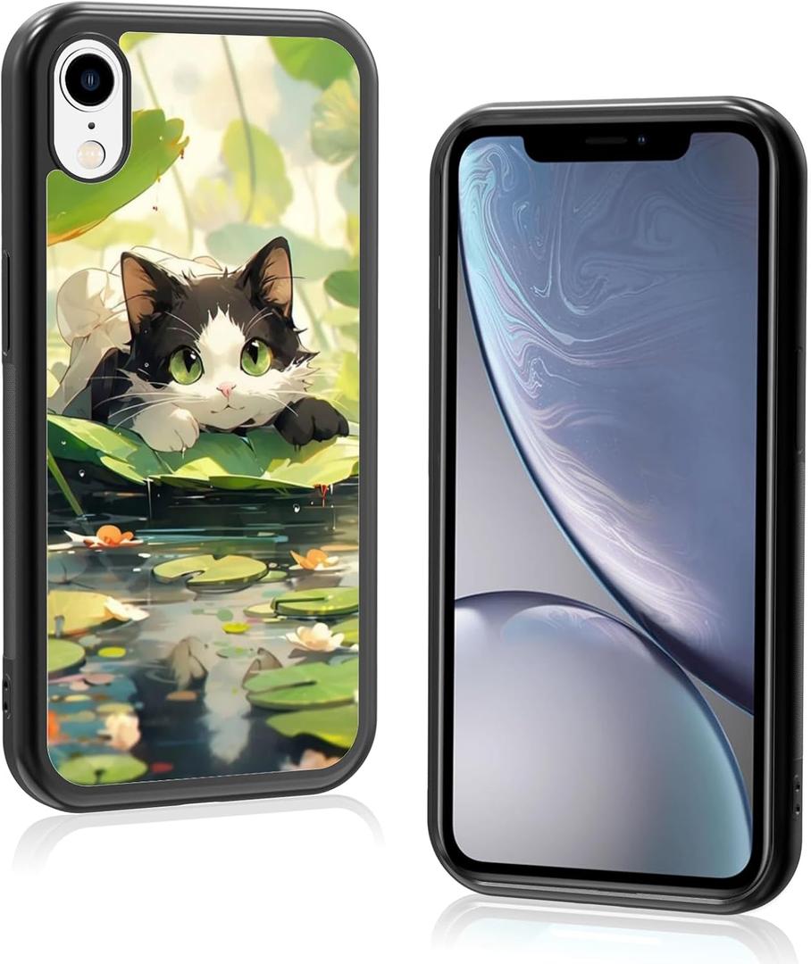 Cute Cat Phone Case, Funny Lotus Cat Pattern iPhone Xs MAX Case, Non-Slip Design and Shock Absorption, Phone Case for Teen Girls, Boys, Women and Men(iPhone - Xs MAX)