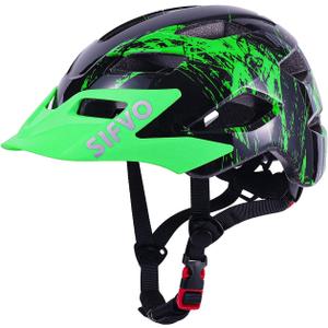 Kids Helmet, SIFVO Kids Bike Helmet Boys and Girls Bike Helmet with Cool Visor Helmet for Kids 5-14, Kids Bike Helmets Youth Bike Helmet Adjustable & Lightweight 50-57cm (Black GreenNew)