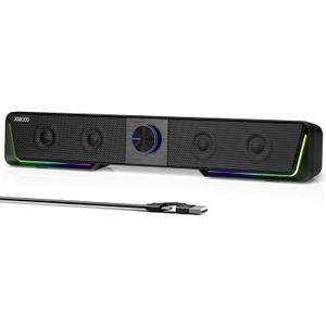 Jeecoo A40 Bluetooth Computer Speakers with Clear Sound, USB Plug & Play PC Speakers with LED Light, Computer Sound Bar with Switch Button for Desktop Laptop Monitor (USB-C Adapter Included)