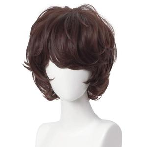Wiggy Mermaid Short Brown Cosplay Wig Male Men Unisex Hair Wig Fluffy Curly Anime Wigs for Adults with Cap for Halloween Party