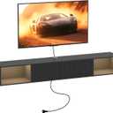 55" Floating TV Stand with LED Light, Floating TV Stand Wall Mounted, Floating Entertainment Center with Storage Long for Bedroom, Wood Floating TV Shelf for Living Room (Black)