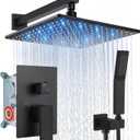 Aolemi Shower Faucet Set with Handheld Spray High Pressure Shower System Shower Faucets Sets Complete Rough-in Valve and Shower Trim Kit Wall Mount Rainfall 12 Inch LED Shower Head Matte Black