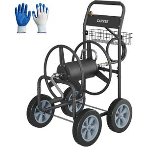 Garvee Hose Reel Cart, 4 Wheels Heavy Duty Mobile Garden Hose Cart Holds 250ft of 5/8" Water Hose, Powder-Coated Steel with Storage Basket for Yard, Lawn, Outdoor Planting