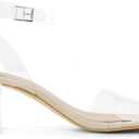 DREAM PAIRS Women's Open Toe Ankle Strap Low Block Chunky Heels Sandals Party Dress Pumps Shoes, Size 9, Nude/ Clear, CARNIVAL