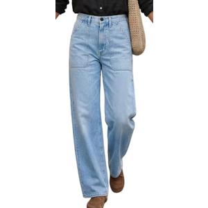 Sxidecgqi Women's Wide Loose Straight Leg Jeans Trendy High Waisted Jeans for Women Baggy Denim Pants with Pockets L