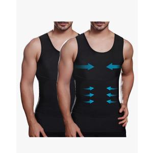 Mens Slimming Compression Shirt, Body Shaper Workout Tank Top, Gynecomastia Tummy Control Undershirts - Change in Seconds 2XL