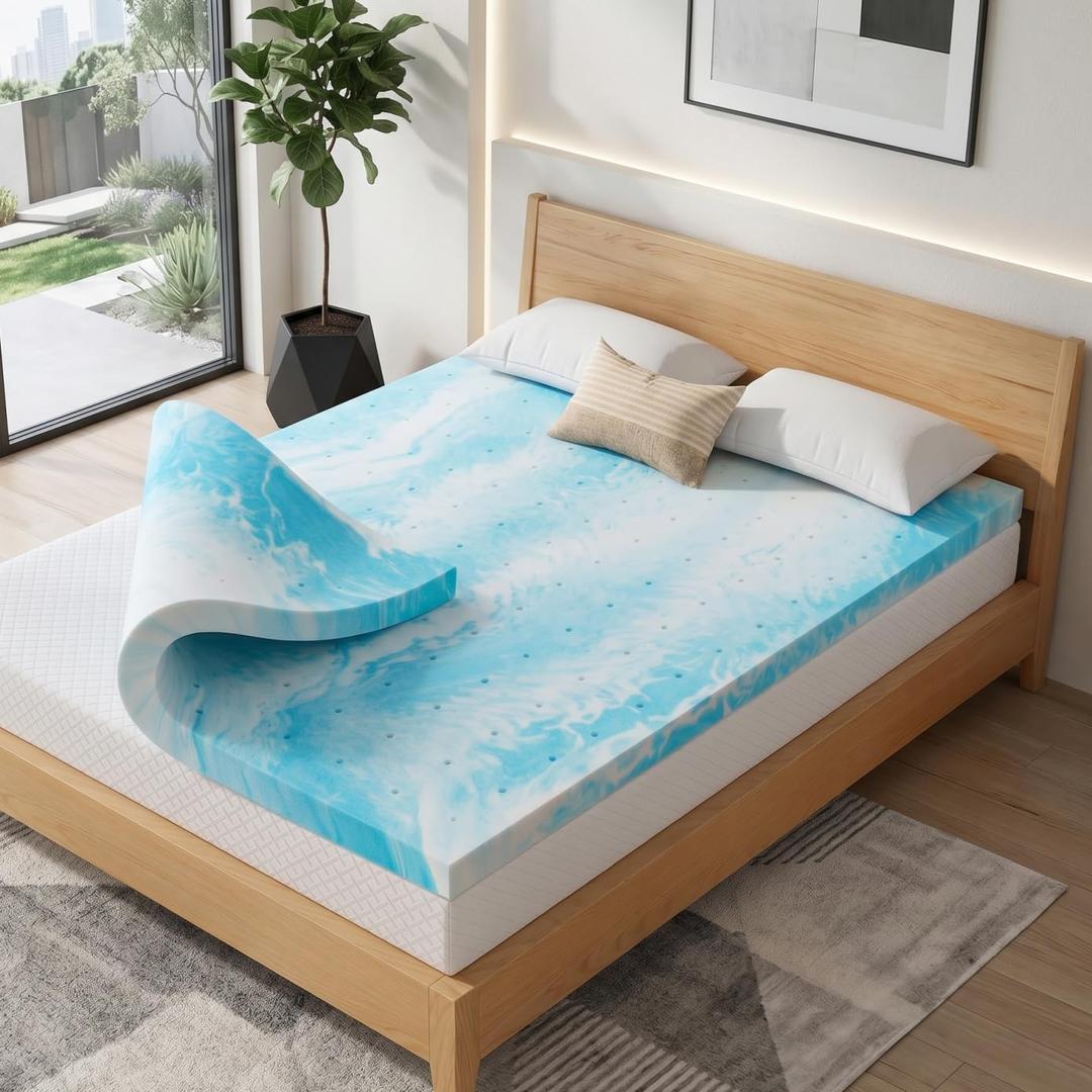 Marsail 3 Inch Twin XL Gel Memory Foam Mattress Topper, Cooling Gel Foam Mattress Topper for Pressure ReliefVentilated Design Soft Bed Topper in a Box, CertiPUR-US Certified