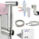Handheld Toilet Bidet Sprayer for Toilet-Adjustable Water Pressure Control with Bidet Hose for Feminine Wash, Stainless Steel Brushed Nickel Cloth Diaper for Baby Wash (Warm and Cold)