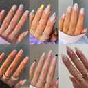 2 x 6 Packs (144 Pcs) Press on Nails Medium Design, OPkssnails Press On Nails Medium Almond and Square, Glue on Nails Kit with Nail Glue Adhesive Tabs, Gel Fake Nails for Women