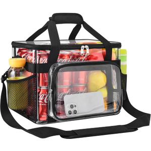 Clear Lunch Bag 40-Can with Adjustable Shoulder Strap for Women/Men, Reusable Lunch Box, Tote Bag Stadium Approved for Work, School, Picnic, Security Check (X-Large) (Black)