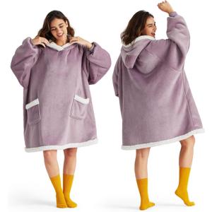 Bedsure Blanket Hoodie, Wearable Blanket Hoodie as Gifts for Mom, Birthday Gifts for Women Kids Teens Sherpa Sweatshirt, Lavender, Small