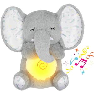Breathing Stuffed Animal, Elephant Plush, Sleeping Plush for Kids Toy Birthday Gift with Sensory Details Musical Lights and Rhythmic Breathing Sleep Companion (Grey)