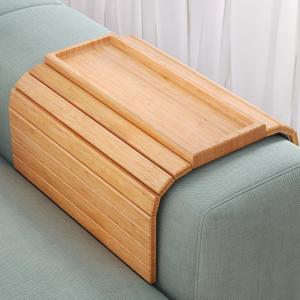 Sofa Arm Tray, Bamboo Folding Couch Arm Tray, Sofa Armrest Trays with Anti-Slip Pad for Drinks, Snacks, Phone, Remote Control Natural (18.9*13)