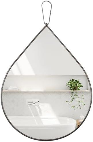 FEUFOAM Small Decorative Mirror Antique Brass Teardrop Mirror with Metal Framed Oval Irregular Wall Hanging Mirrors Modern Accent Mirrors for Living Room Bathroom Entryway Hallway 16x20 Inches