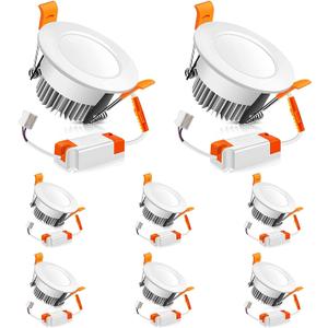 2 Inch LED Recessed Lighting Dimmable Downlight, 3W(35W Halogen Equivalent), 6500K Daylight White, CRI80, Ceiling Light with LED Driver for Living Room Hallway Stairwell Museum Showroom, 8 Pack